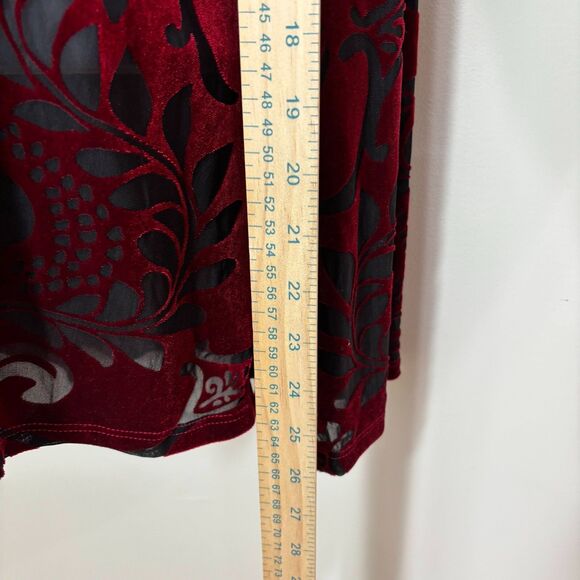 Karlie Red Burnout Velvet Top Women M Neck Cutout Floral Dark Fairy Romantic - Picture 4 of 9